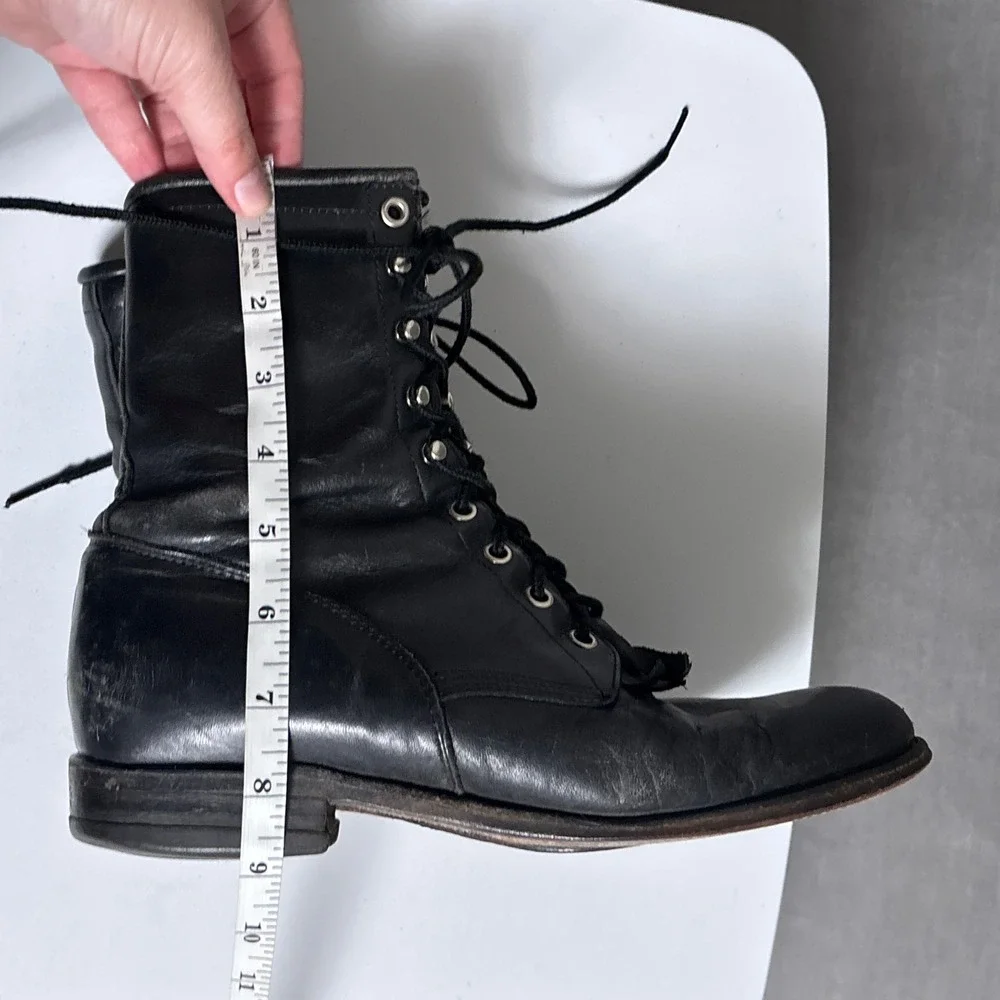 Vintage Justin Lace Up Boots 8.5 D Black Leather Kiltie Work Packer Conductor